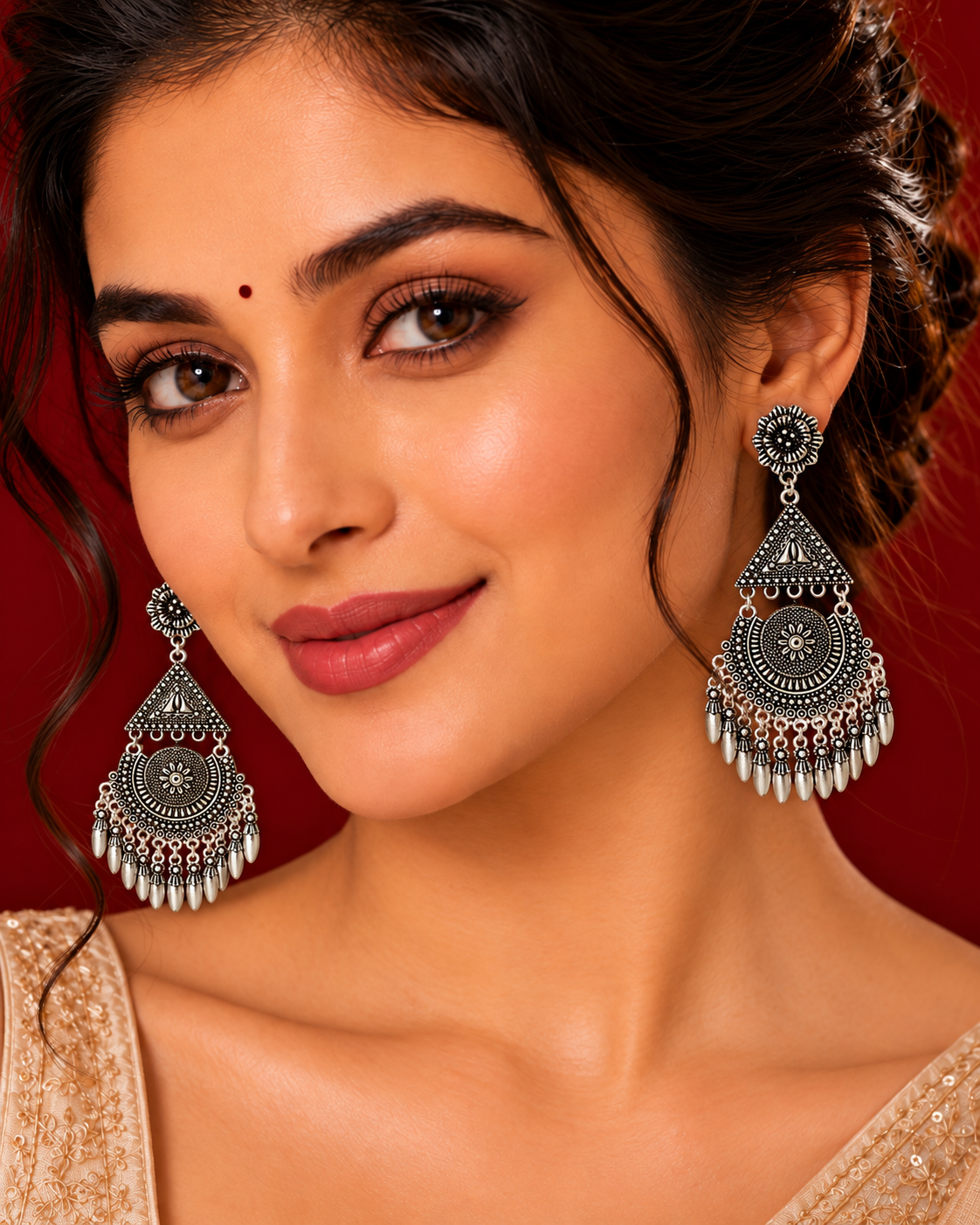 Oxidized Silver Afghani Earrings, Long Tribal Chandbali Earrings, Boho Statement Earrings, Indian Ethnic Jewelry, Silver Dangle Earrings