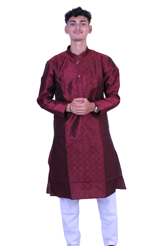 Men’s Maroon Silk Blend Kurta Pajama | Traditional Indian Ethnic Wear for Weddings & Festivals, Festive wear, Traditional wear, Kurta Pajama