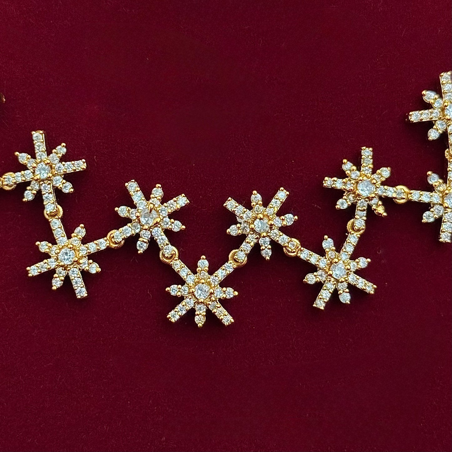 Gold Starburst CZ Necklace Set for Women, Luxury Statement Diamond Look Jewelry, Party Wear Wedding Necklace, Elegant Bridal Jewelry Gift