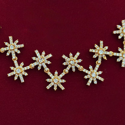 Gold Starburst CZ Necklace Set for Women, Luxury Statement Diamond Look Jewelry, Party Wear Wedding Necklace, Elegant Bridal Jewelry Gift