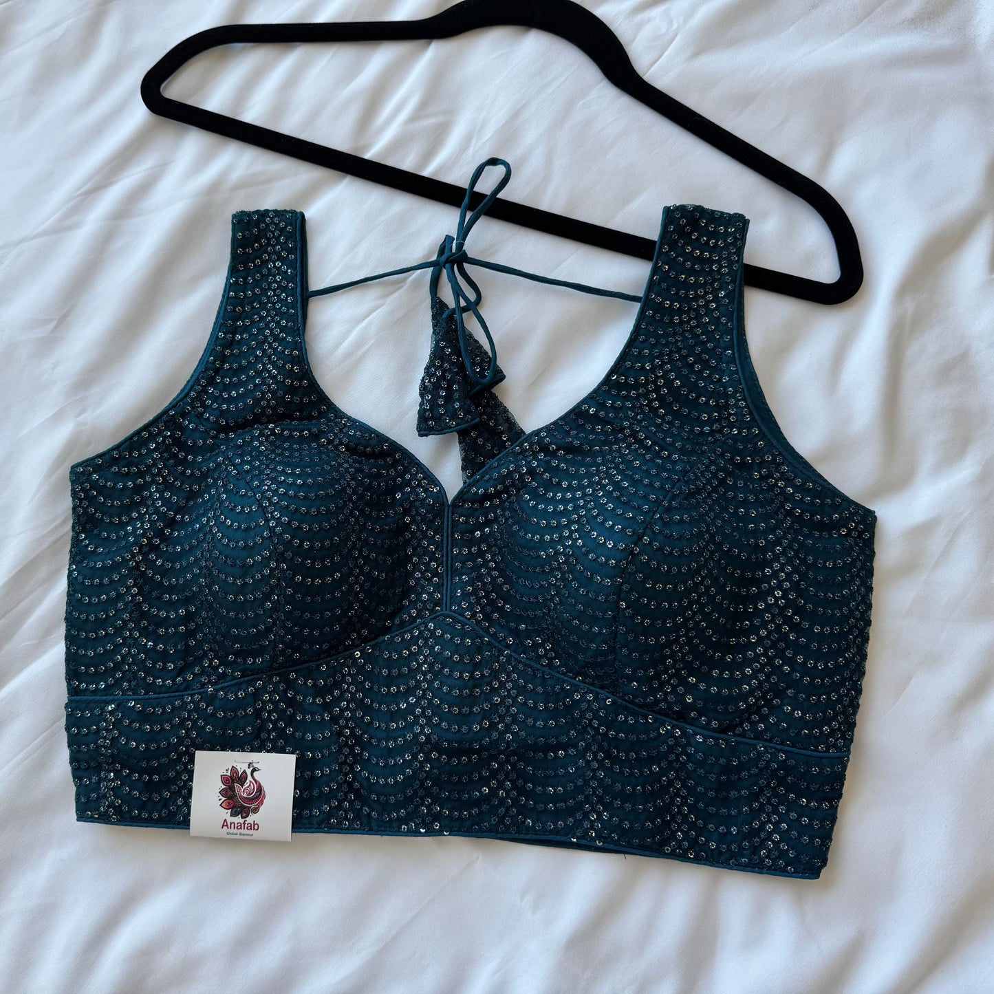 Designer Dark Teal Sleeveless Blouse with Heavy Sequin Work, Fancy blouse for Lehenga, Sarees, party wear Blouse, Top