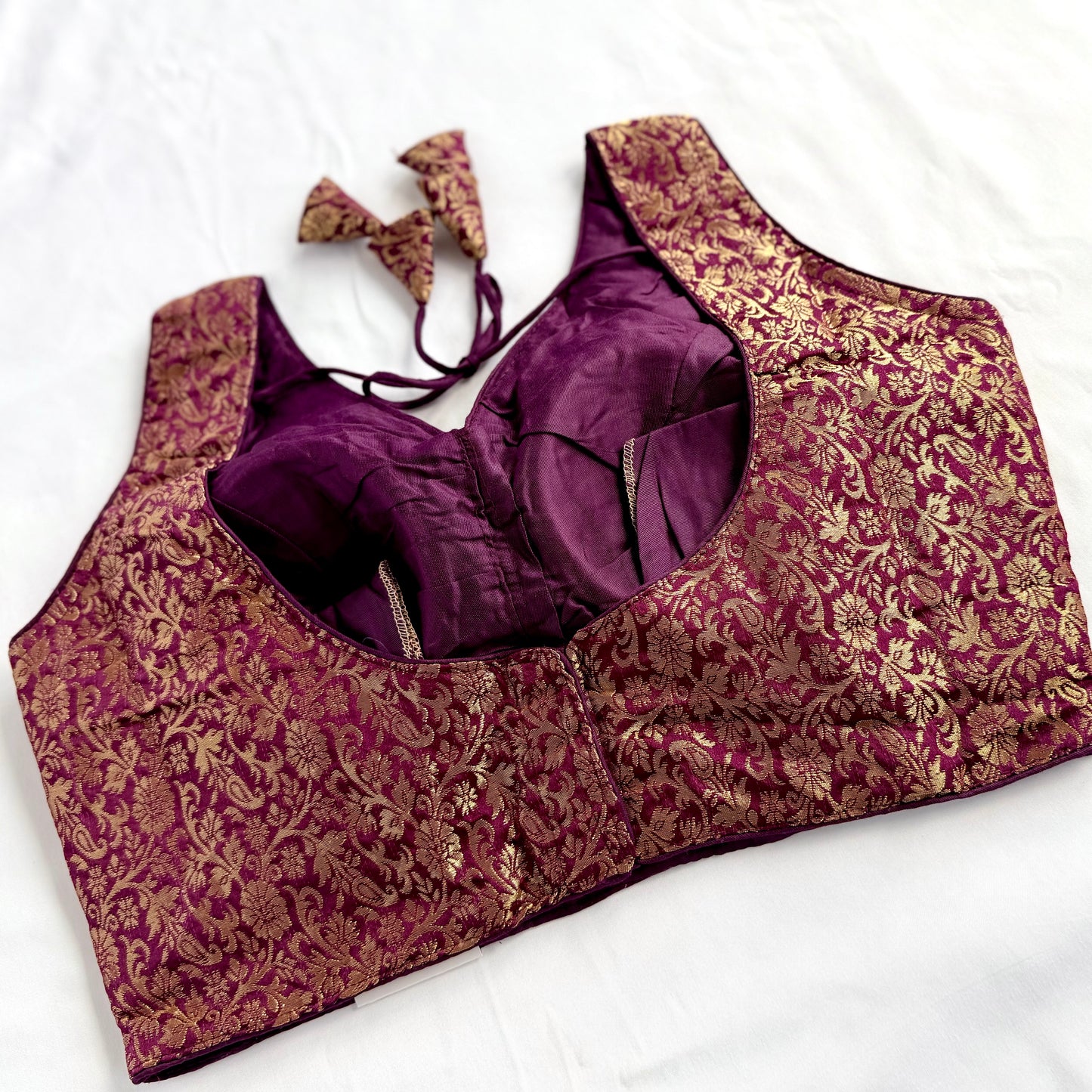 Wine Purple Gold Brocade Blouse, Ready to Wear Indian Blouse, Padded Designer Blouse, Deep Back Neck Blouse, Party wear blouse, crop top