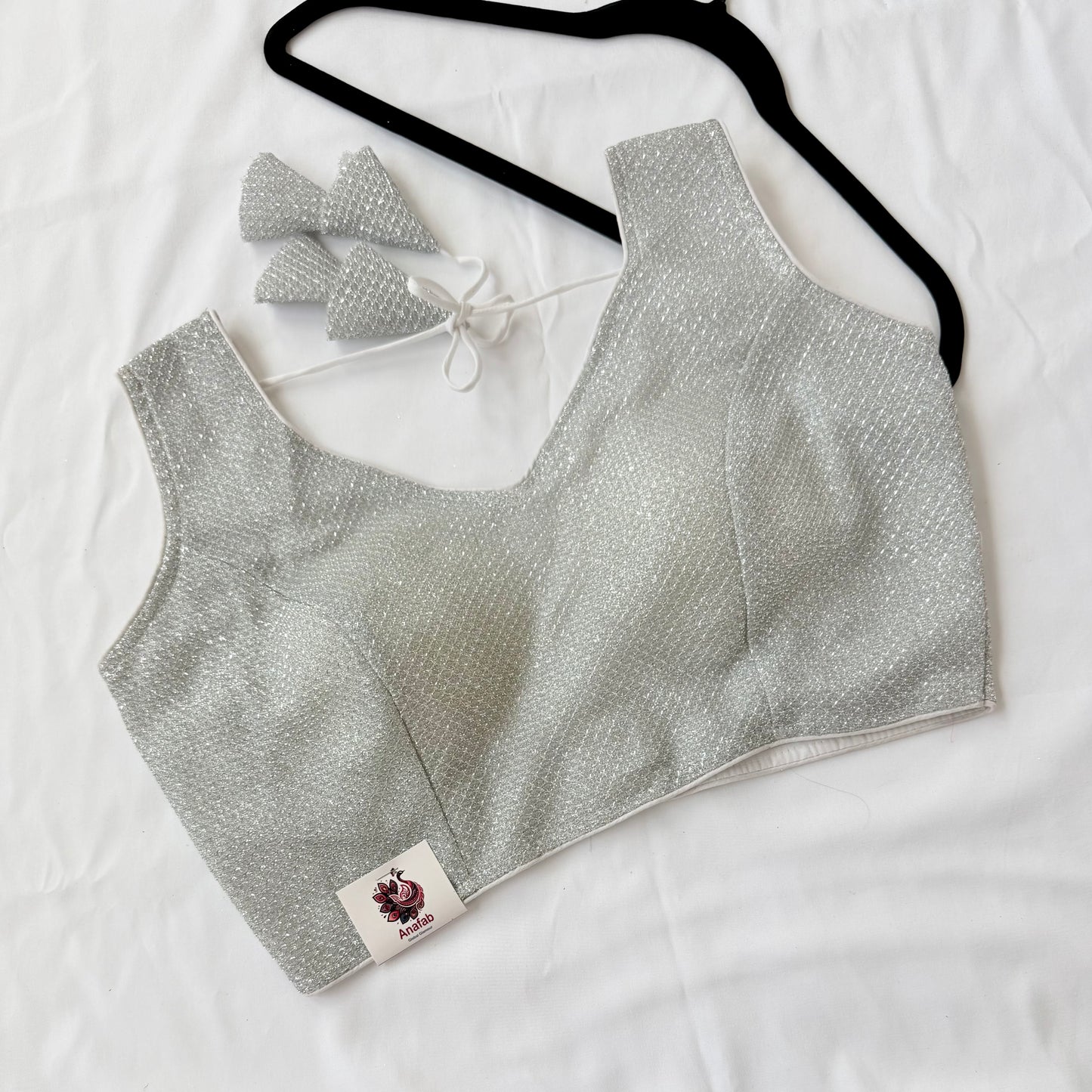 Silver Zari Sleeveless Saree Blouse, Shimmer Ready to Wear Indian Blouse, V Neck Padded Blouse, Party Wedding Blouse,lehenga top, Crop top