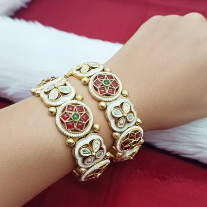 Royal Rajwadi Bangle Set | Handcrafted Kundan and Meenakari Beauty Kada | Festive Jewelry | Traditional Red & White Charm Bracelet