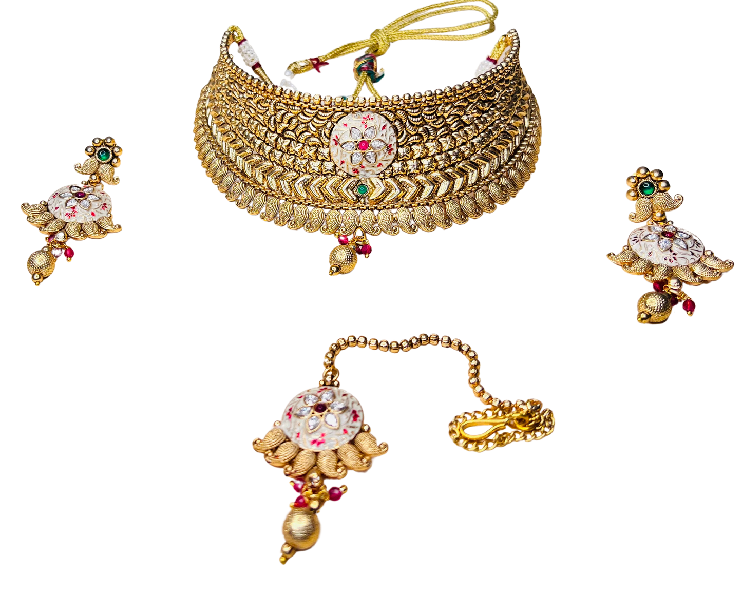Royal Kundan Meenakari Choker Necklace Set | Gold Plated Bridal Jewelry with Earrings & Maang Tikka | Indian Wedding Necklace Set