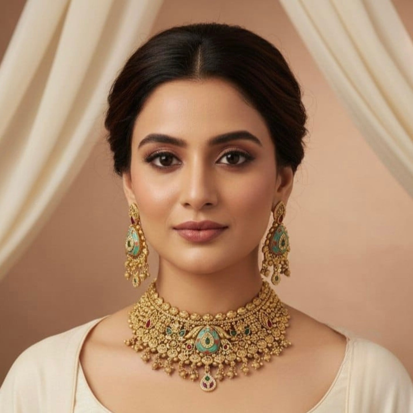 Royal Kundan Meenakari Choker Necklace Set | Antique Gold Bridal Jewelry | Handcrafted Indian Wedding Necklace with Earrings & Maang Tikka