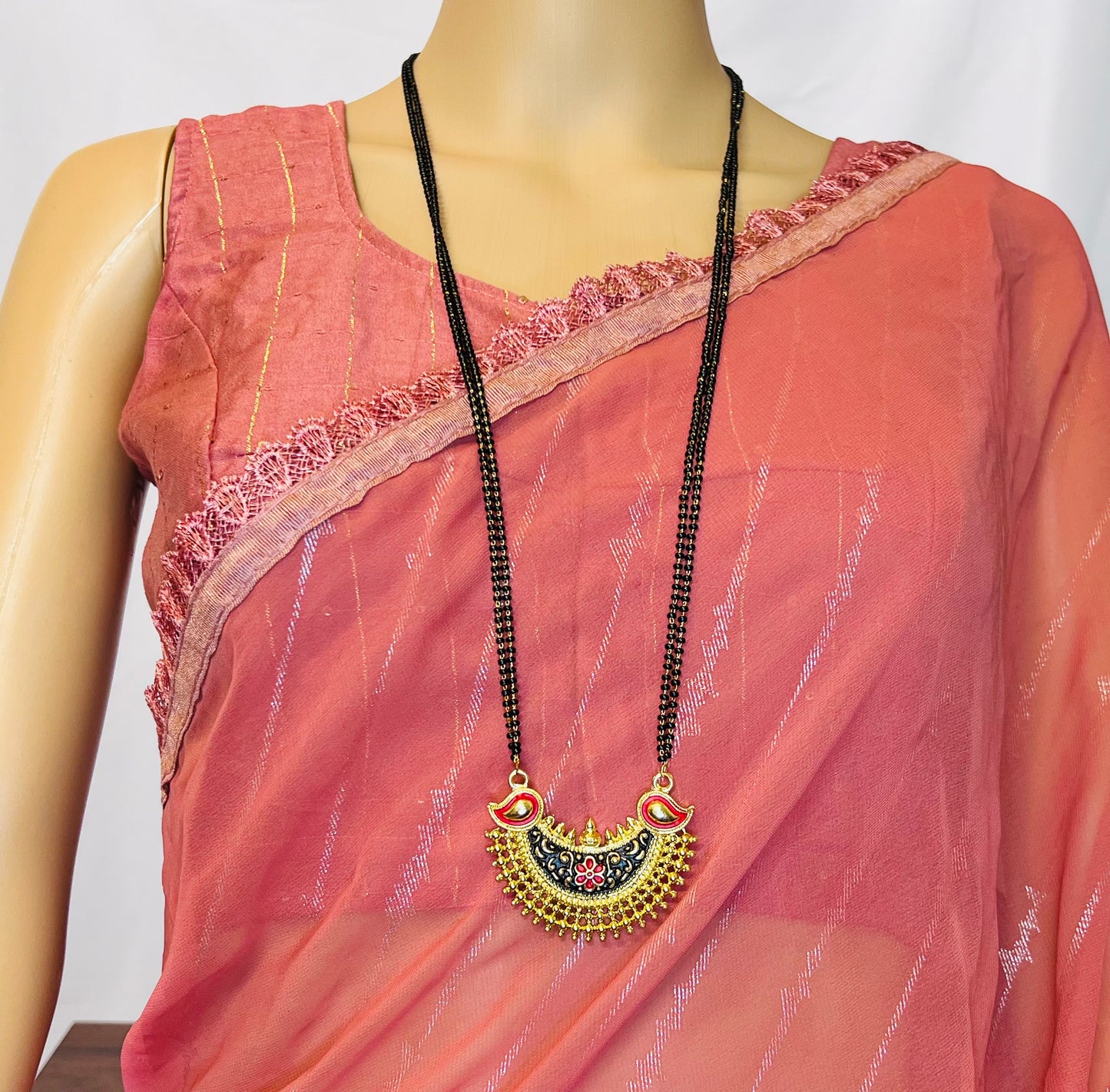 Chandrakor Mangalsutra Set with Earrings | Maharashtrian Black Bead Mangalsutra | Traditional Crescent Pendant Necklace | Indian Bridal Jewelry