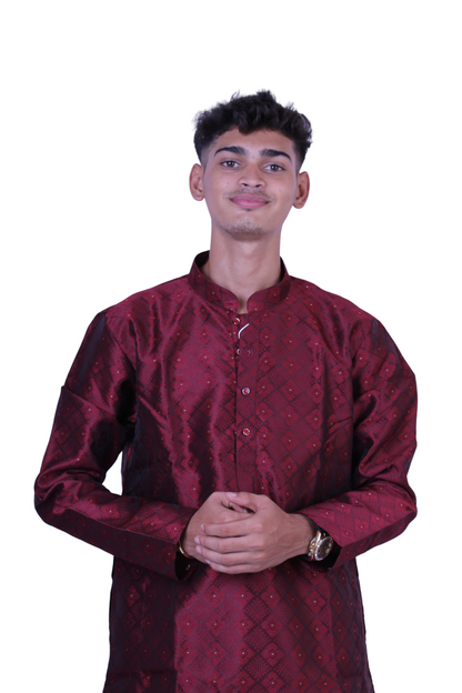 Men’s Maroon Silk Blend Kurta Pajama | Traditional Indian Ethnic Wear for Weddings & Festivals, Festive wear, Traditional wear, Kurta Pajama
