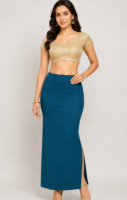 Teal Saree Shapewear Petticoat for Women | Saree Inner Skirt | Mermaid Fit Saree Underskirt | Side Slit Saree Shaper |Comfortable Saree wear