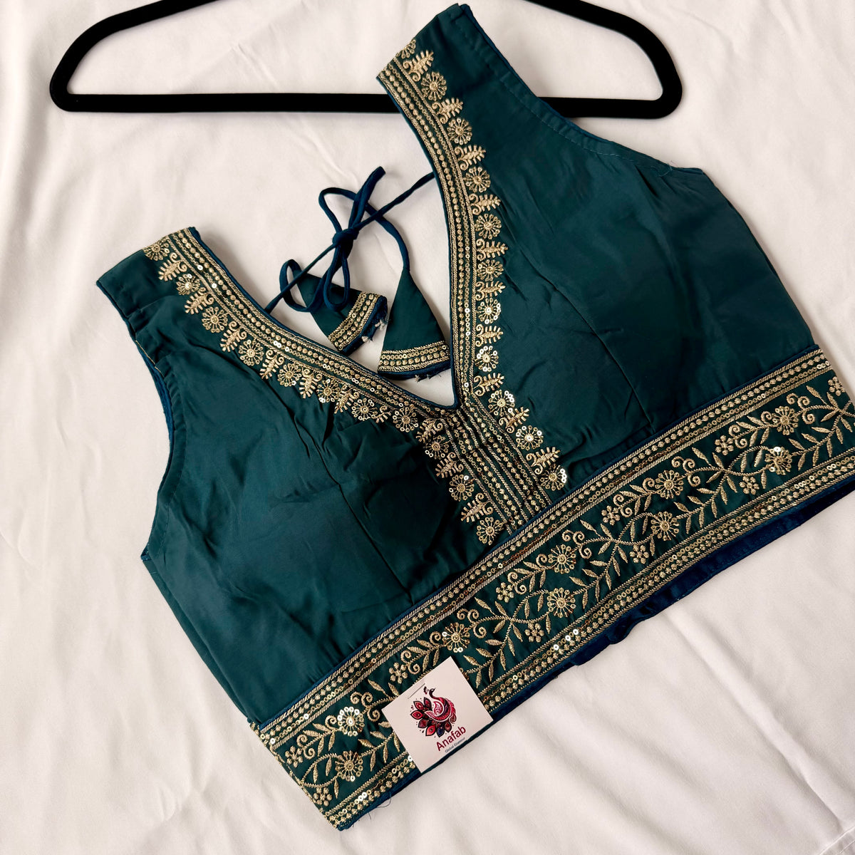 Teal Saree Blouse, Gold Zari Embroidered Blouse, Ready to Wear Indian Blouse, Sleeveless Designer Blouse, Wedding Festive Blouse, lehenga to