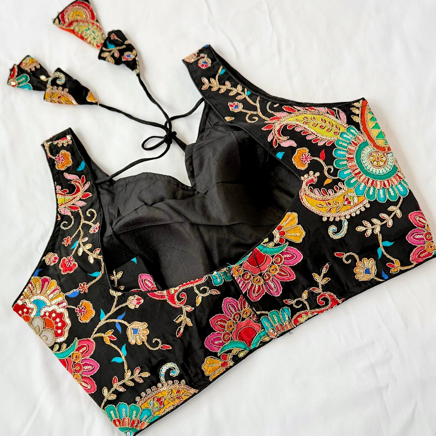 Black Multicolor Embroidered Blouse, Designer Indian Blouse, Ready to Wear Thread Work Blouse, Wedding Blouse, Party blouse, paisley thread