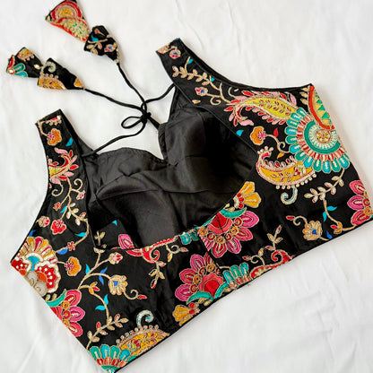 Black Multicolor Embroidered Blouse, Designer Indian Blouse, Ready to Wear Thread Work Blouse, Wedding Blouse, Party blouse, paisley thread