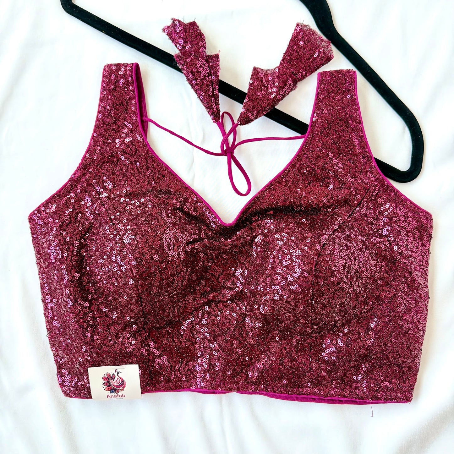 Magenta Pink Sequin Saree Blouse, Readymade Sleeveless Blouse, Padded Party Wear Blouse, Sparkly Indian Blouse, Wedding Blouse