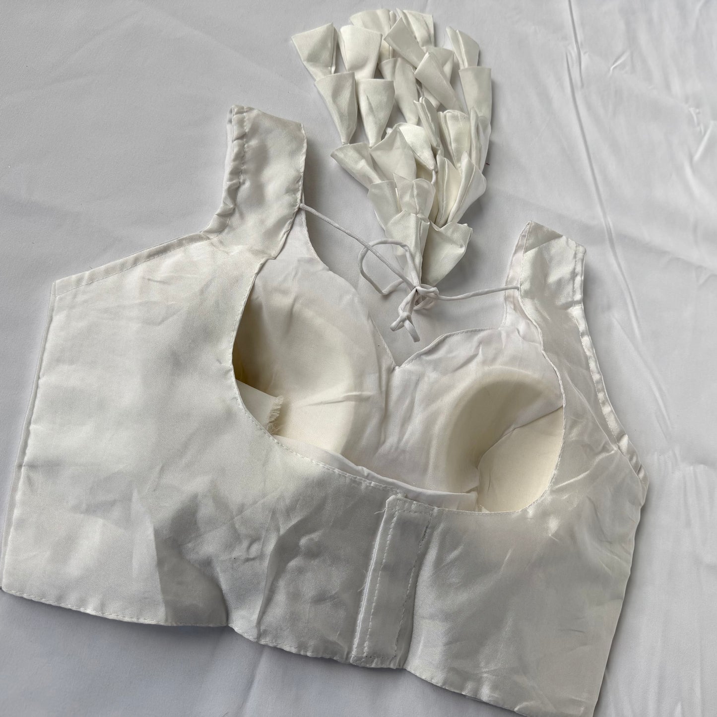 Off  White Readymade Saree Blouse Taffeta Fabric Padded Designer Blouse with Latkan Dori & Sleeves | Wedding Party Ethnic Wear Blouse