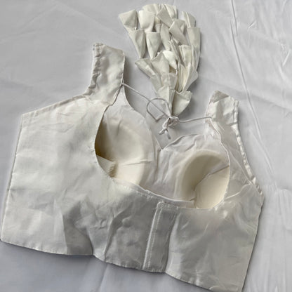 Off  White Readymade Saree Blouse Taffeta Fabric Padded Designer Blouse with Latkan Dori & Sleeves | Wedding Party Ethnic Wear Blouse