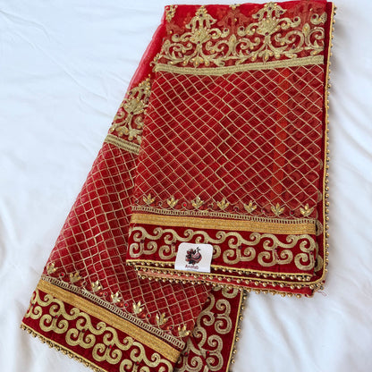 Red Bridal Net Dupatta with Heavy Zari Border | Indian Dulhan Chunni | Wedding Lehenga Dupatta | Embroidered Bridal Veil | Bride Odhani