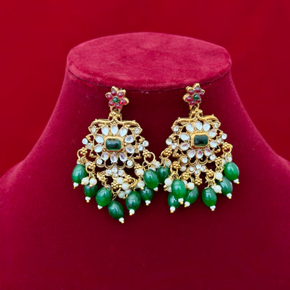 Kemp Stone Choker Necklace Set, Ruby Green Temple Jewelry, Emerald Beads Necklace with Earrings, Indian Bridal Jewelry, Ships from USA