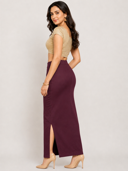 Wine Saree Shapewear Petticoat for Women | Saree Inner Skirt | Mermaid Fit Saree Underskirt | Side Slit Saree Shaper |Comfortable Saree wear