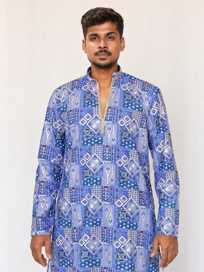 Lavender Purple Men’s Kurta Pajama Set, Armani Fabric Golden Foil Print Kurta, Indian Ethnic Wear, Diwali Outfit, Wedding Festive wear