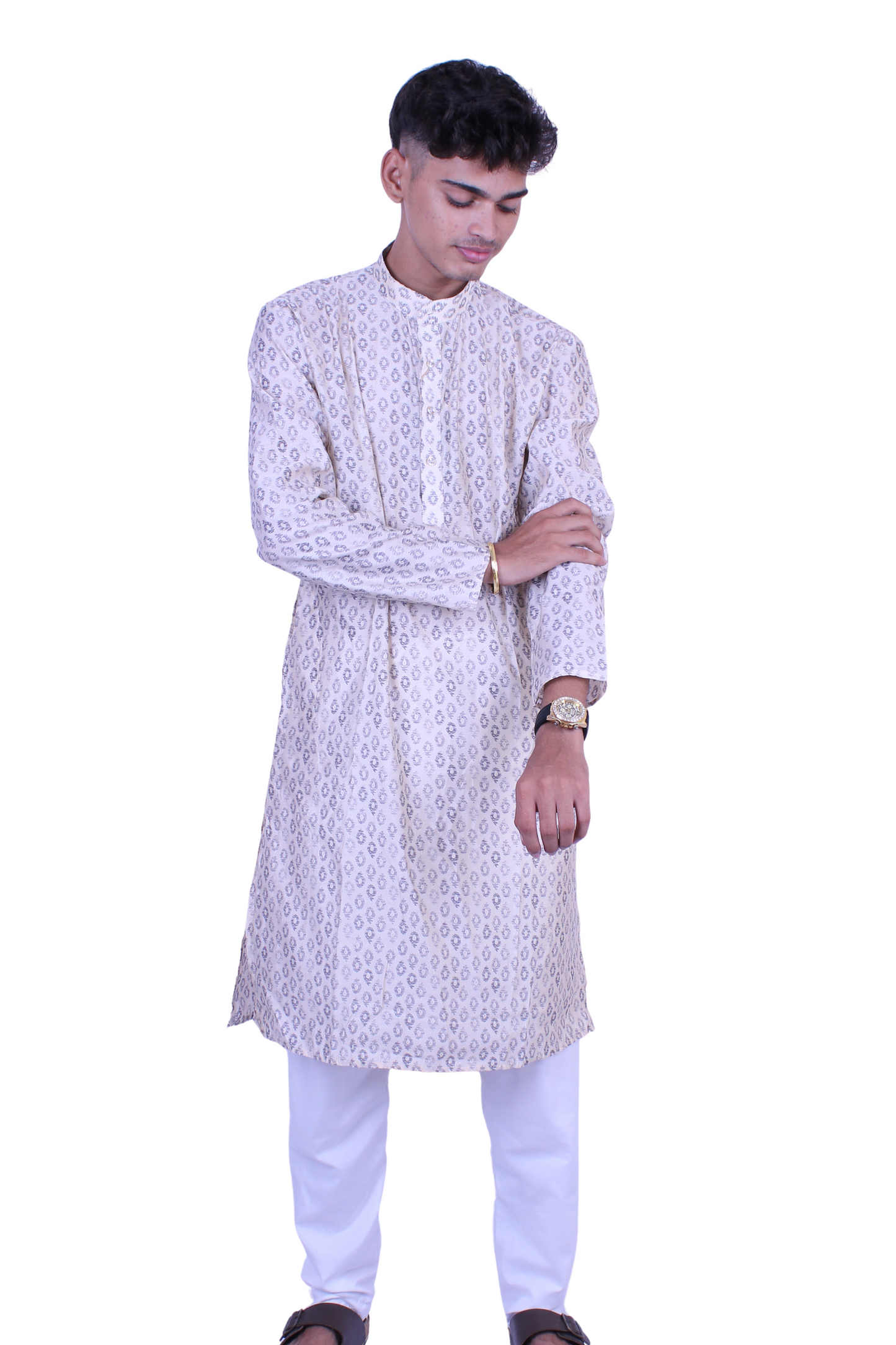 Men’s Beige Printed Kurta Pajama Set | Indian Ethnic Wear for Wedding, Festival & Party, Mens Traditional wear, Engagement outfit
