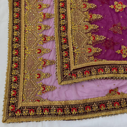 Purple Bridal Net Dupatta, Heavy Zardozi Wedding Dupatta, Dulhan Chunni, Designer Bridal Veil, Indian Wedding Lehenga Dupatta
