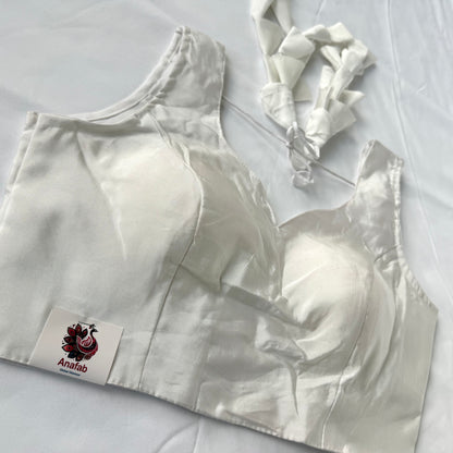Off  White Readymade Saree Blouse Taffeta Fabric Padded Designer Blouse with Latkan Dori & Sleeves | Wedding Party Ethnic Wear Blouse
