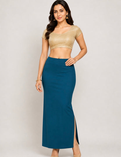 Teal Saree Shapewear Petticoat for Women | Saree Inner Skirt | Mermaid Fit Saree Underskirt | Side Slit Saree Shaper |Comfortable Saree wear