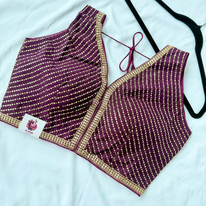 Wine Purple Saree Blouse, V Neck Zari Embroidered Blouse, Sleeveless Ready to Wear Indian Blouse, Wedding Festive Blouse, Crop top, lehenga