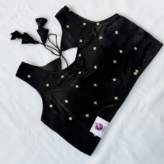 Black Fendy Silk Saree Blouse, Gold Sequin Butti Work Blouse, Ready to Wear Indian Blouse, Designer Wedding Festive Blouse, Crop top