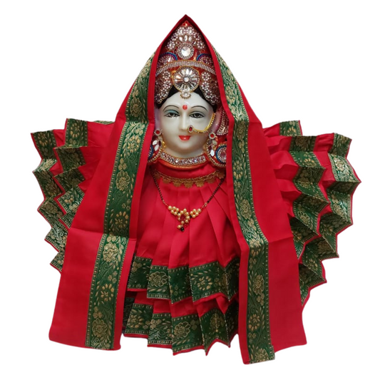 Divine Red & Green Double Layer Silk Saree for Varalakshmi Idol, Traditional Devi Alankaram Set for Pooja, Devi Dress, Varalakshmi Alankaram