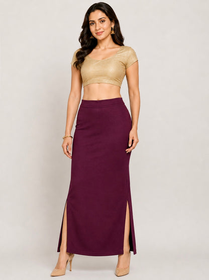 Wine Saree Shapewear Petticoat for Women | Saree Inner Skirt | Mermaid Fit Saree Underskirt | Side Slit Saree Shaper |Comfortable Saree wear