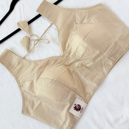 Beige Shimmer Tissue Saree Blouse, Ready to Wear Indian Blouse, V Neck Designer Choli, Sleeveless Wedding Blouse, Festive Blouse