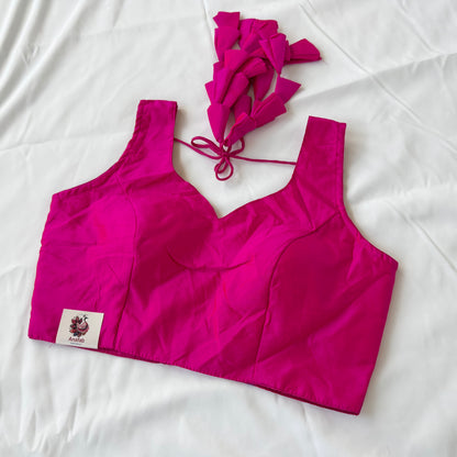 Rani Pink Taffeta Silk Sleeveless Blouse, Ready to Wear Saree Blouse, Size 38-42, Designer Latkan Dori Blouse, Indian Wedding Blouse