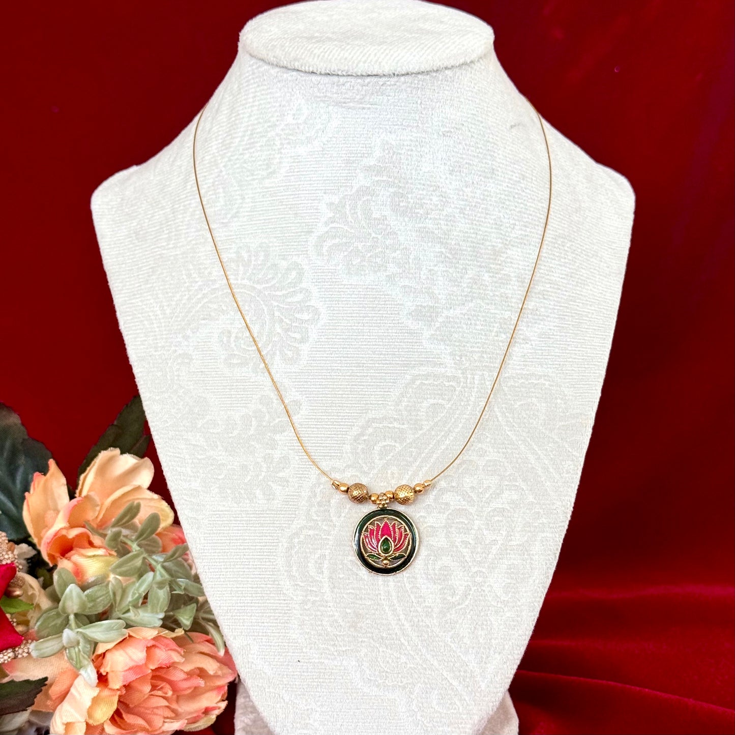 Invisible Chain Lotus Pendant Necklace Set | Minimal Indian Jewelry with Earrings | Floating Pendant Jewelry | Diwali Navratri Gift | Lightw
