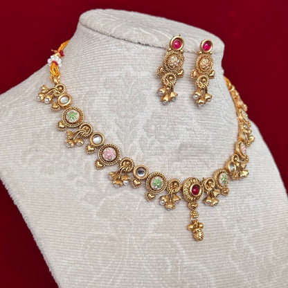 Antique Gold Majak Necklace Set with Earrings | Traditional Indian Temple Jewelry | Bridal & Festive Ethnic Necklace | Maharashtrian Jewelry