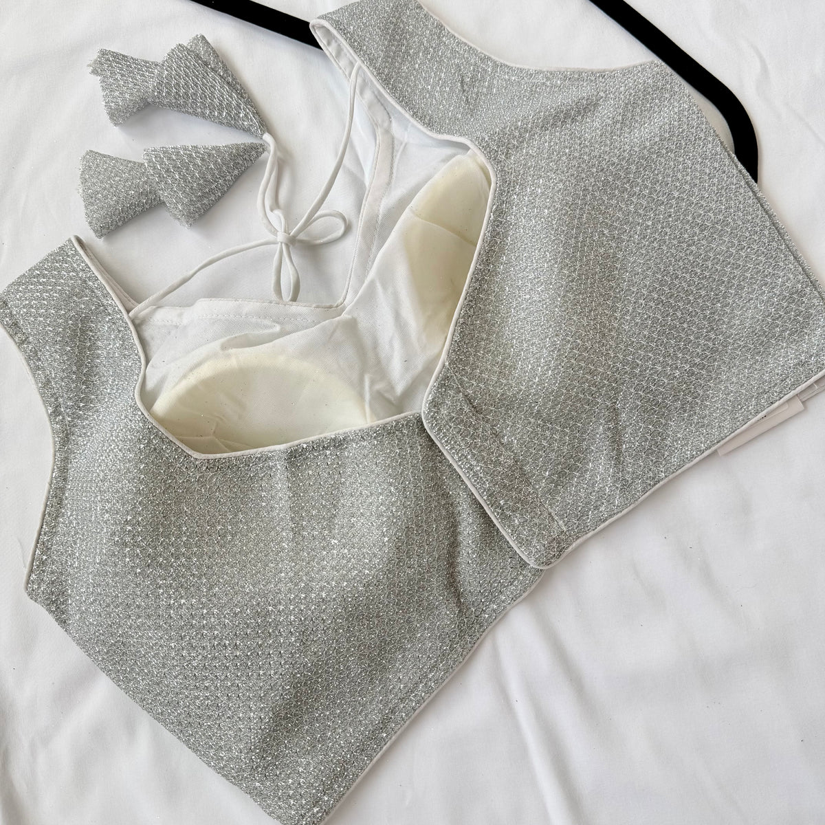 Silver Zari Sleeveless Saree Blouse, Shimmer Ready to Wear Indian Blouse, V Neck Padded Blouse, Party Wedding Blouse,lehenga top, Crop top