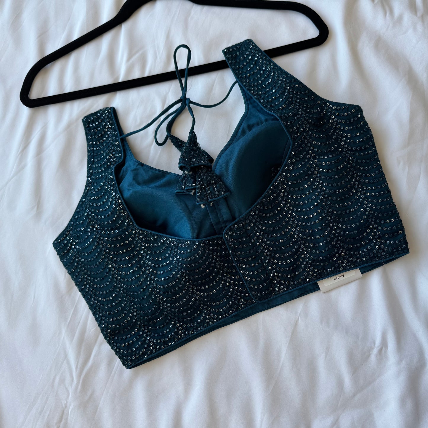 Designer Dark Teal Sleeveless Blouse with Heavy Sequin Work, Fancy blouse for Lehenga, Sarees, party wear Blouse, Top