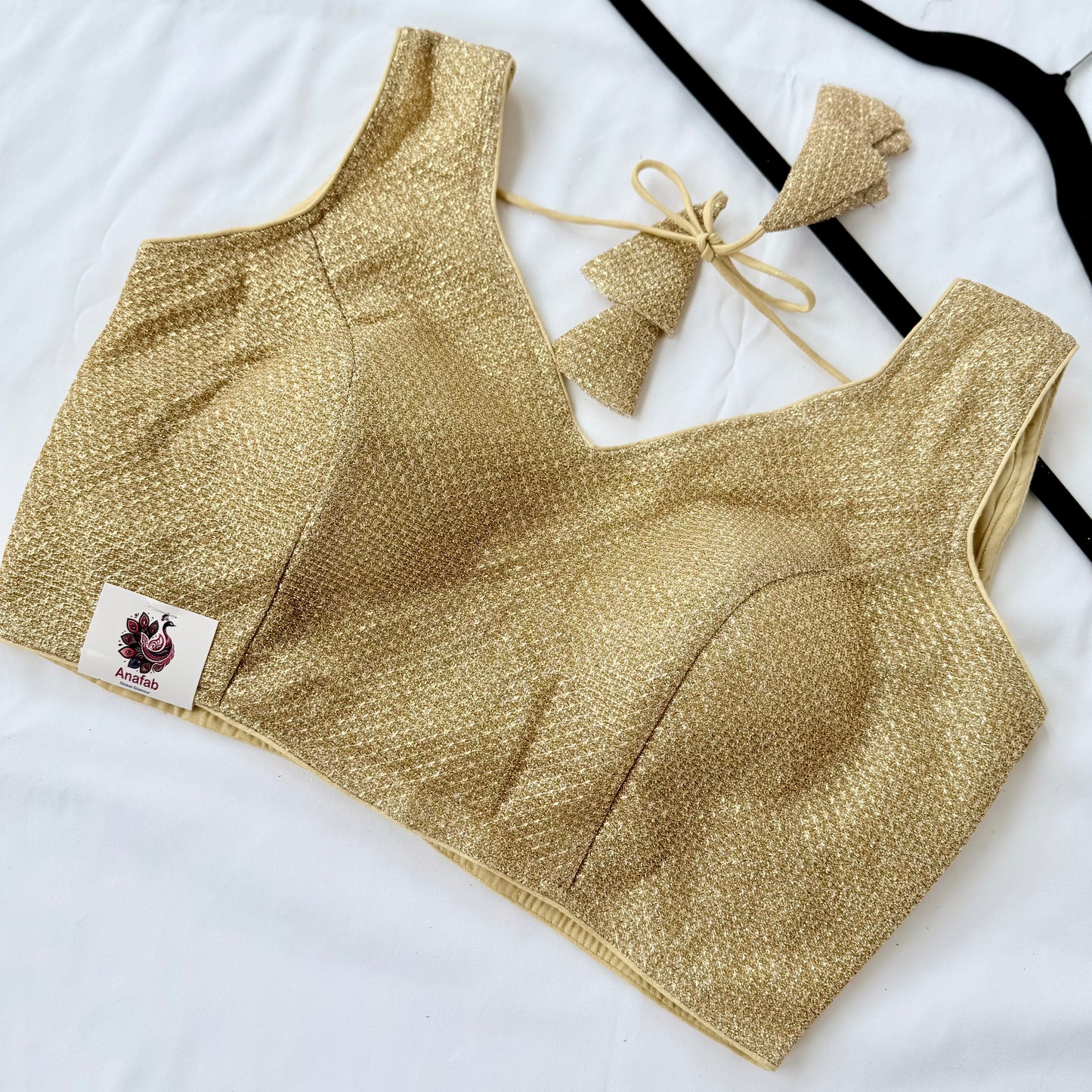 Gold Zari Sleeveless Saree Blouse, Shimmer Ready to Wear Indian Blouse, V Neck Padded Blouse, Party Wedding Blouse,lehenga top