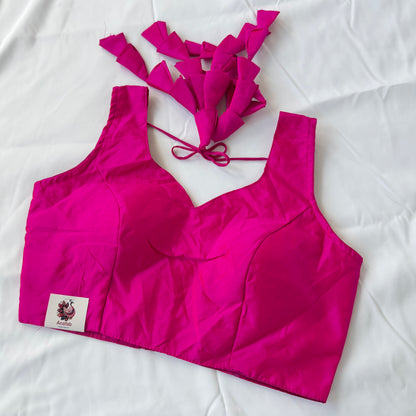 Rani Pink Taffeta Silk Sleeveless Blouse, Ready to Wear Saree Blouse, Size 38-42, Designer Latkan Dori Blouse, Indian Wedding Blouse