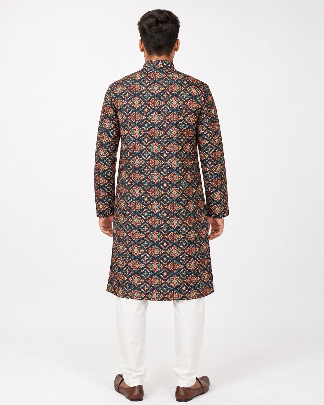 Men’s Printed Kurta Pajama Set, Navy Blue Multicolor Ethnic Kurta, Traditional Indian Outfit for Men, Diwali Outfit, Wedding Festive Wear,