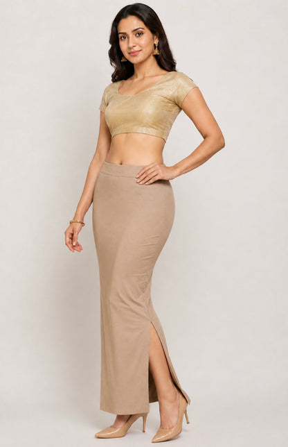 Beige Saree Shapewear Petticoat for Women | Saree Inner Skirt | Mermaid Fit Saree Underskirt |Side Slit Saree Shaper |Comfortable Saree wear