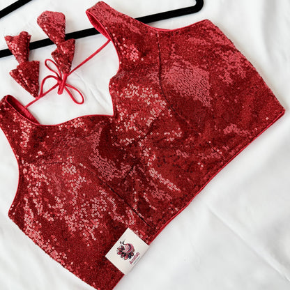 Red Sequin Saree Blouse, Readymade Sleeveless Blouse, Padded Party Wear Blouse, Sparkly Indian Blouse, Wedding Blouse, Crop top