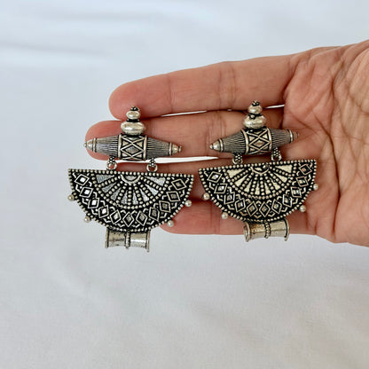 Oxidized Silver Tribal Earrings, Half Moon Dangle Earrings, Indian Ethnic Statement Jewelry, Boho Earrings for Women, Ships from USA