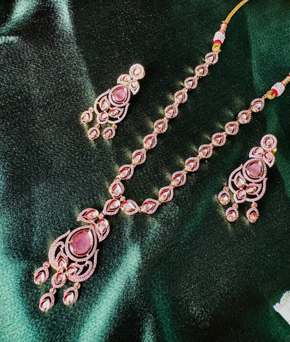 Elegant Kundan Necklace with pink Pendant and Earrings | Party & Bridal Jewelry, ad jewelry, designer necklace, stone jewelry