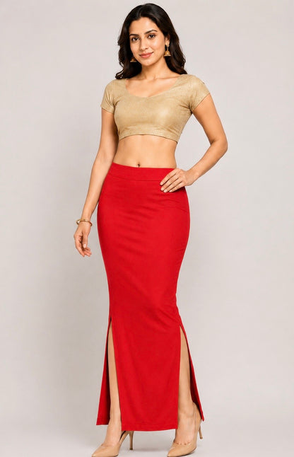 Red Saree Shapewear Petticoat for Women | Saree Inner Skirt | Mermaid Fit Saree Underskirt | Side Slit Saree Shaper | Comfortable Saree wear