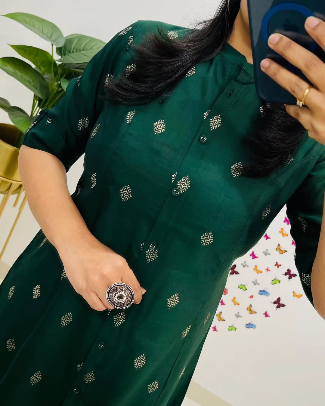 Emerald Green Cotton Co-Ord Set for Women, Princess Cut A Line Kurti with Pants, Ethnic Co-ords with Pockets, Daily Wear Outfit, office wear
