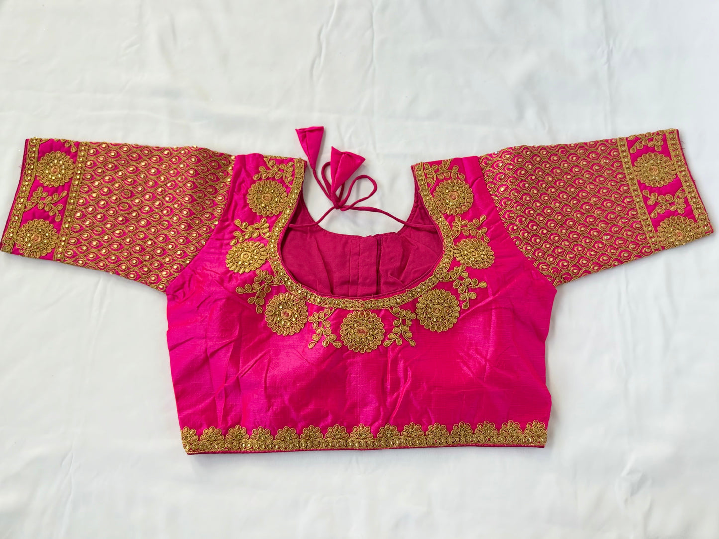 Rani Pink Jacquard Saree Blouse with Gold Embroidery, Designer Indian Blouse, Readymade Silk Blouse, Wedding Festive Blouse, Lehenga blouse