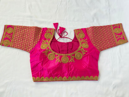 Rani Pink Jacquard Saree Blouse with Gold Embroidery, Designer Indian Blouse, Readymade Silk Blouse, Wedding Festive Blouse, Lehenga blouse