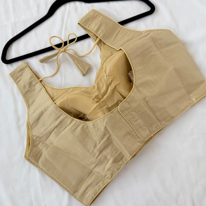 Light Gold Tissue Silk Saree Blouse, Ready to Wear Golden Blouse, Padded V Neck Blouse, Indian Saree Blouse, Festive Wedding Blouse , Crop t