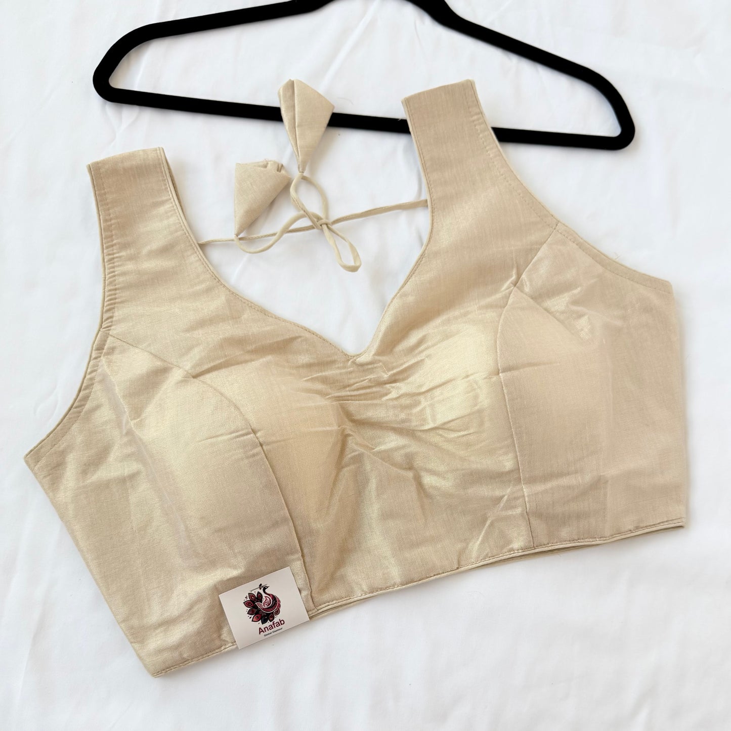 Beige Shimmer Tissue Saree Blouse, Ready to Wear Indian Blouse, V Neck Designer Choli, Sleeveless Wedding Blouse, Festive Blouse